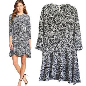 Vince Camuto Dress Black Animal Print Drop Waist Asymmetric Hem Size 0 N…